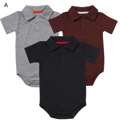 Fashionable Button-Down Collar Bodysuit Set | Unisex Baby Bodysuits

