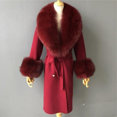 Women's Wool Coat | Natural Fox Fur Collar