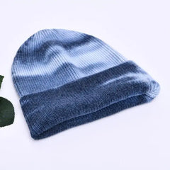 Multicolor Cashmere Wool Blend Knitted Winter Hat with Fur
