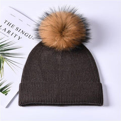 Women's wool hat with a pom-pom made of natural angora rabbit fur - Family Shopolf