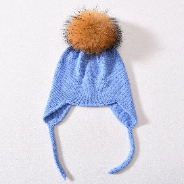 Wool Winter Hat with Raccoon Fur Pom-Pom | Unisex & Cozy