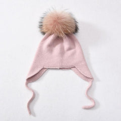 Wool Winter Hat with Raccoon Fur Pom-Pom | Unisex & Cozy