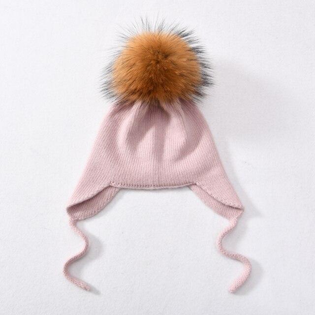 Wool Winter Hat with Raccoon Fur Pom-Pom | Unisex & Cozy