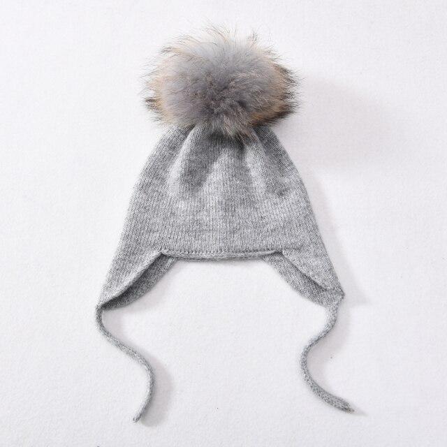 Wool Winter Hat with Raccoon Fur Pom-Pom | Unisex & Cozy