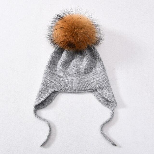 Wool Winter Hat with Raccoon Fur Pom-Pom | Unisex & Cozy