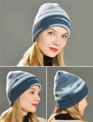 Multicolor Cashmere Wool Blend Knitted Winter Hat with Fur