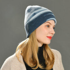 Multicolor Cashmere Wool Blend Knitted Winter Hat with Fur