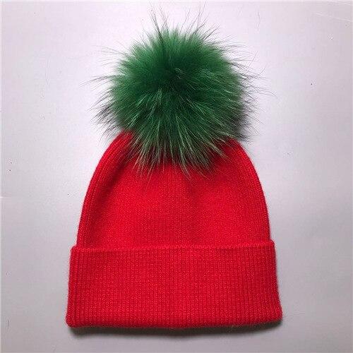 Women's wool hat with a pom-pom made of natural angora rabbit fur - Family Shopolf