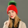 Women's wool hat with a pom-pom made of natural angora rabbit fur - Family Shopolf