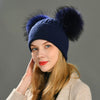 Women's wool hat with double pom pom in natural raccoon fur - Family Shopolf