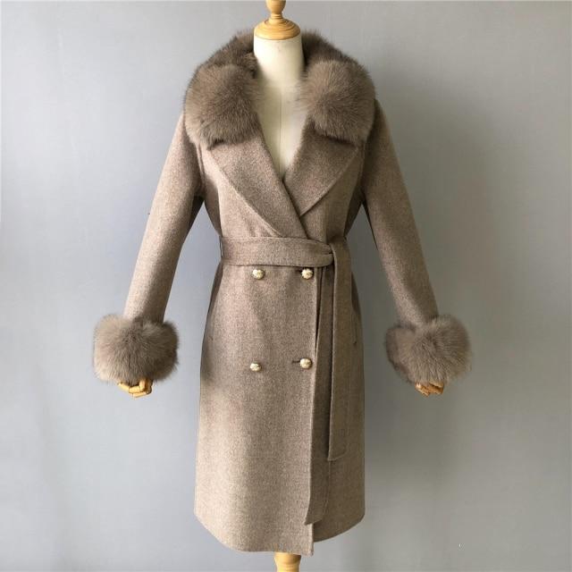 Wool Coat Fox Fur Collar  Variety of Colors - Family Shopolf