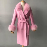 Women's wool coat with natural fox fur collar - Family Shopolf