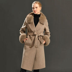 Women's Wool Coat | Natural Fox Fur Collar