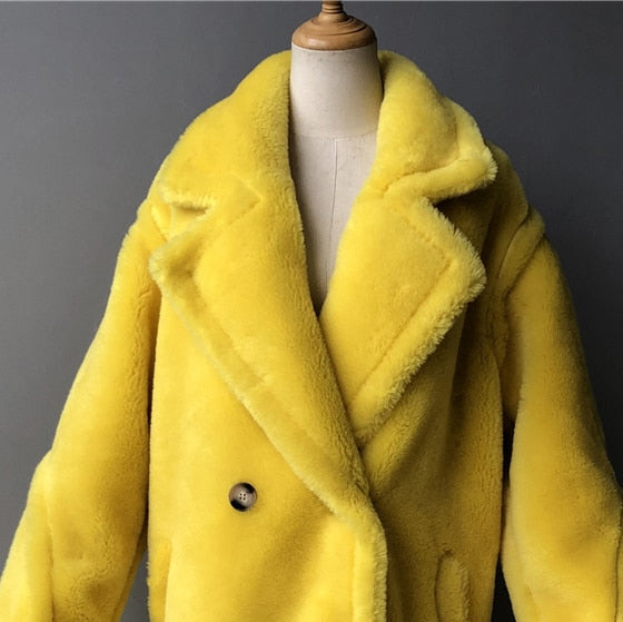 Wool Coat with Thick Fur Collar  Stylish Winter Outerwear - Family Shopolf