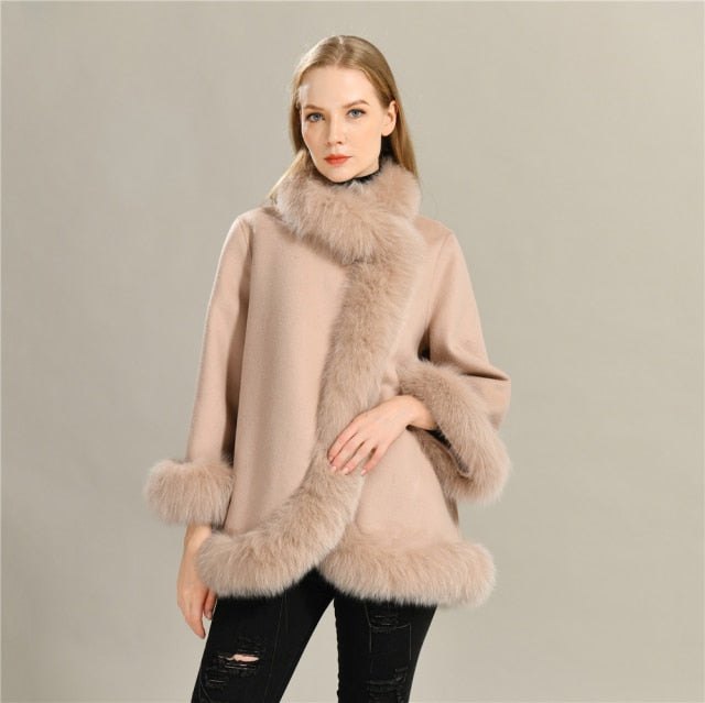 Women's Wool Coat with Natural Fur Collar | Luxurious Warmth