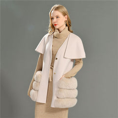 Women's Sleeveless Jacket with Shawl | Natural Fur Pocket