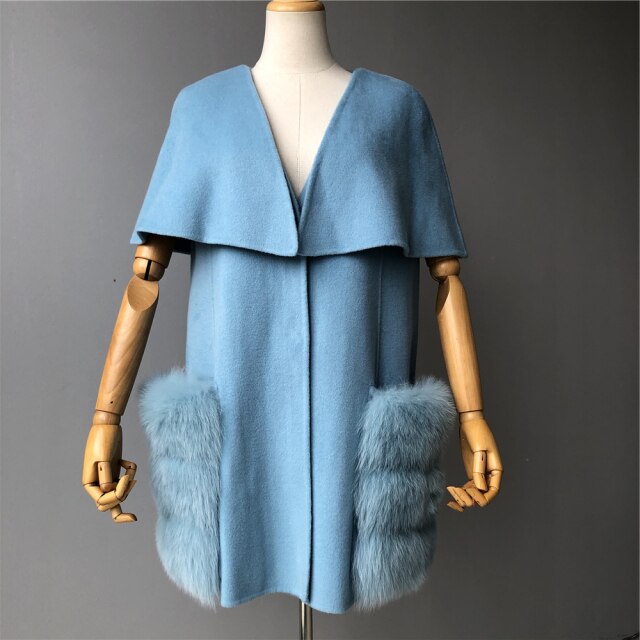 Women's Sleeveless Jacket with Shawl | Natural Fur Pocket