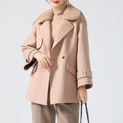 Women's medium length wool coat with real fur collar - Family Shopolf