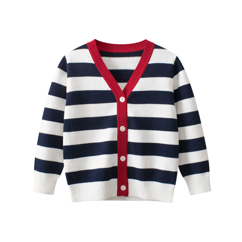 Knitted Cardigan for Boys | Long Sleeve Striped V-Neck Design